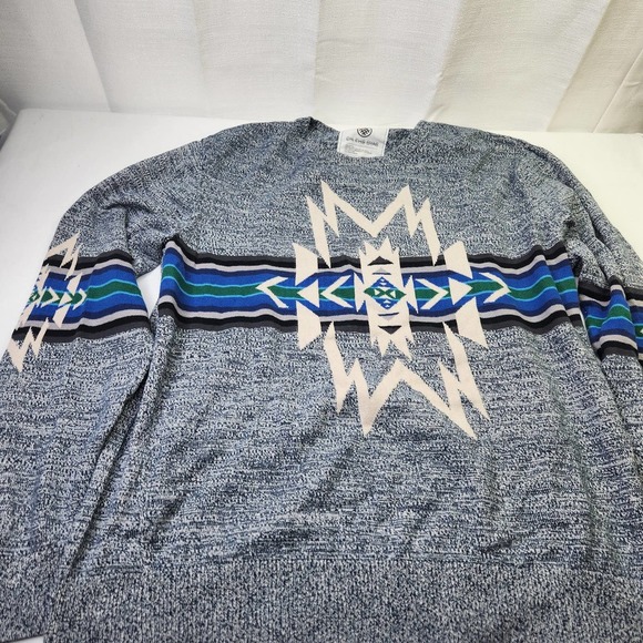 On the Byas Rib Knit Pullover Horizontal Crewneck Gray Medium Southwest Design - Picture 1 of 7